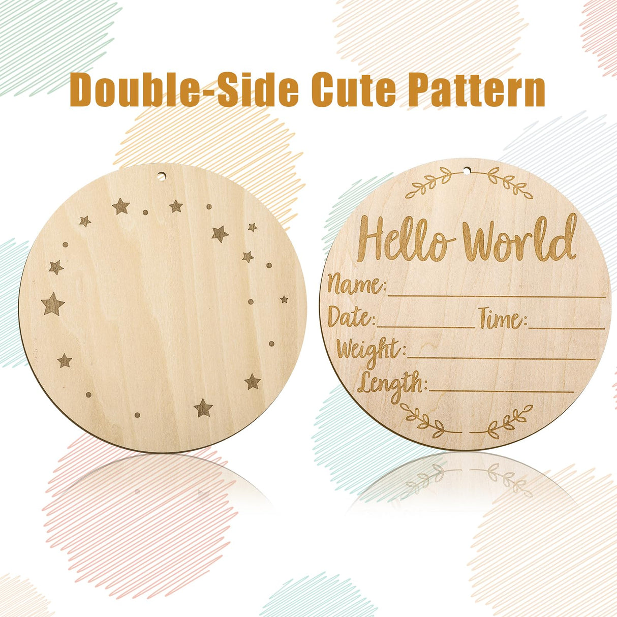 Wooden Baby Announcement Sign, 5.9 inch Baby Birth Announcement Sign with Ink Pad Markers Hello World Newborn Sign Baby Nursery Name Sign for SAVITA