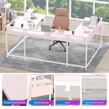 TrailBlaze U-Shaped Computer Gaming Desk, Pink, with Power Outlets, LED Strip & Monitor Stand, Office Desk with Storage Shelves & Bag, Reversible L-Shaped Design TrailBlaze