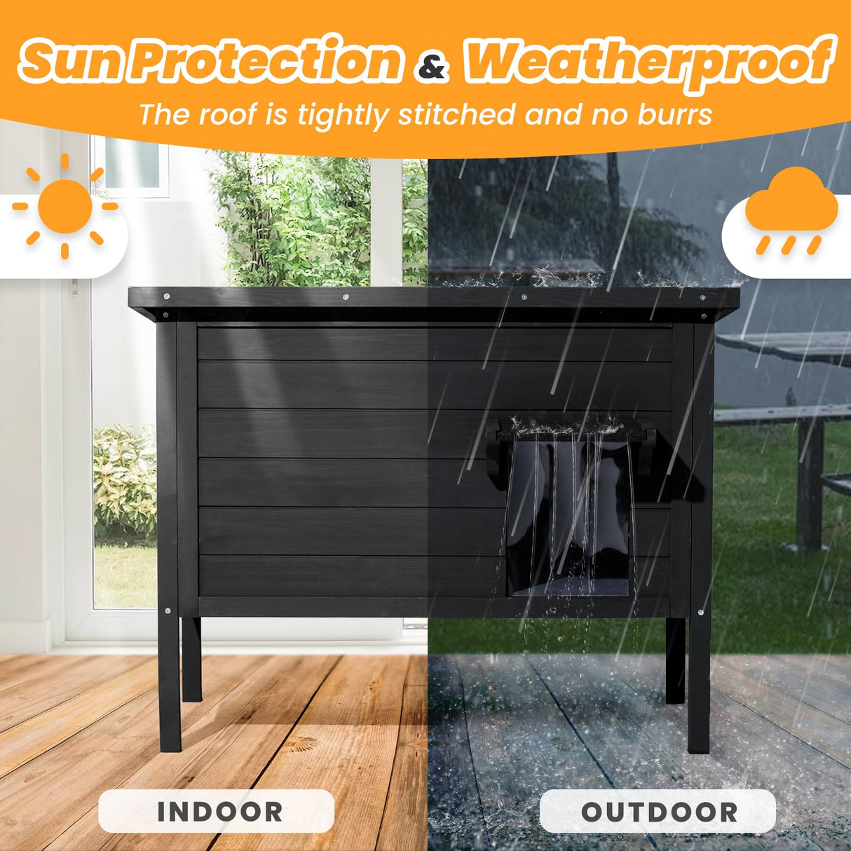 Ciokea Outdoor Cat House Weatherproof, Feral Cat House with Insulated All-Round Foam Wooden Cat Condos for Winter Outside, PVC Door Flaps(Black) Ciokea