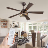 Farmhouse Ceiling Fans with Light, 48 Inch Bedroom Ceiling Fan with Lights, 6-Speed Adjustable, Quiet and Reversible DC Motor, 5 Dual Finish Blades, Rustic Caged Ceiling Fan，Oil Bronze Fanbulous