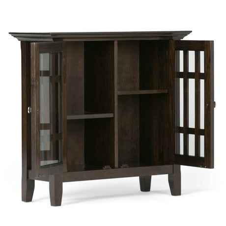 SIMPLIHOME Bedford SOLID WOOD 32 inch Wide Transitional Low Storage Media Cabinet in Dark Tobacco Brown for the Living Room, Entryway and Family Room SIMPLIHOME