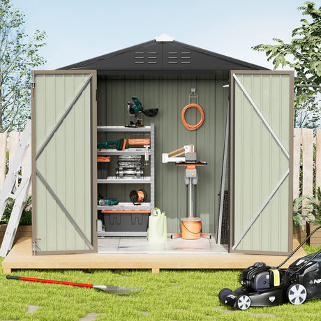 Greesum Metal Outdoor Storage Shed 6FT x 4FT, Steel Utility Tool Shed Storage House with Door & Lock, Metal Sheds Outdoor Storage for Backyard Garden Patio Lawn (6' x 4'), Brown Greesum