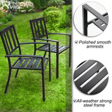 PHI VILLA 3 Piece Outdoor Patio Bistro Dining Set, Slatted Metal Round Table & 2 Patio Chairs, Outdoor Furniture Set for Porch, Deck PHI VILLA