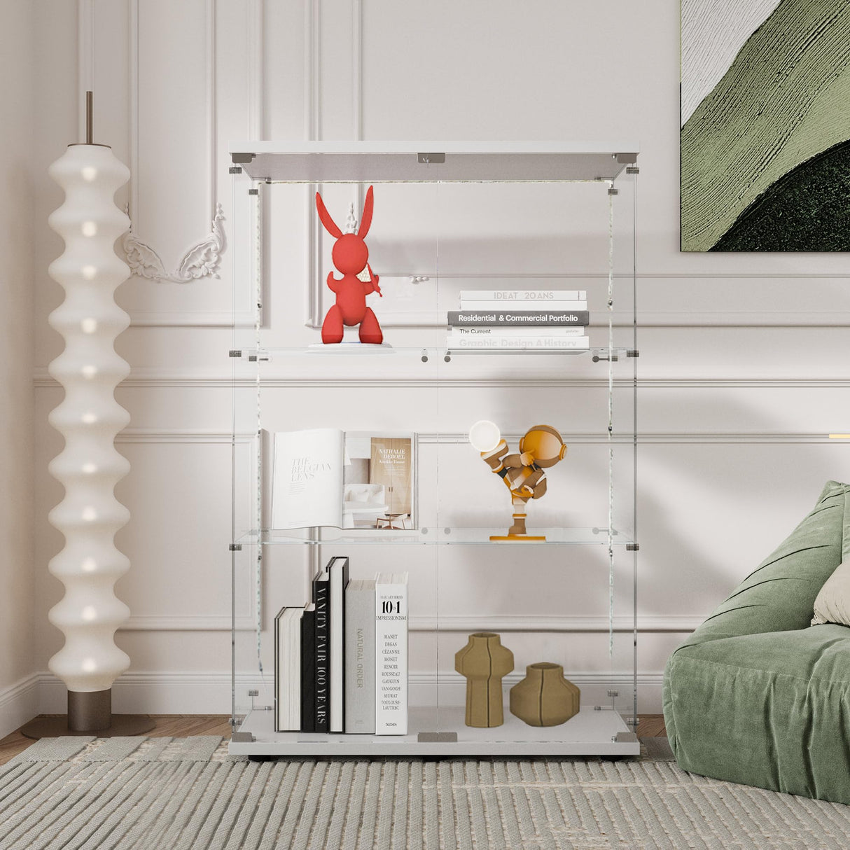 Maxtude 49.17" Tall Tempered Glass Display Cabinet with LED Lights, Curio Cabinet with 3 Shelves with 2 Door, Quick-Install Style Floor Standing Bookshelf File Cabinet for Living Room Office Maxtude