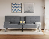 Flamaker Futon Sofa Bed Modern Folding Futon Set Linen Fabric Convertible Recliner Lounge for Living Room with 2 Cup Holders, Removable Armrests (Fabric, Grey) Flamaker