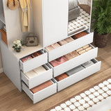 UZUGUL 72'' Armoire Wardrobe Closet with Mirror and 6 Drawers,Bedroom Armoire Wardrobe Cabinet with Hanging Rod and Light,Wooden Bedroom Closet with 3 Storage Shelf (White) UZUGUL