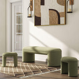 ChicAura 3-Piece Nesting Ottoman Bench Set，53" Long Upholstered End of Bed Bench with 2 15" Foot Stools Chenille Modern Arched Bench Comfy Entry Bench Vanity Stools for Living Room Bedroom, Green ChicAura