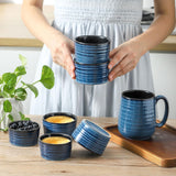 Tikooere Ceramic Ramekins 6 oz, Oven Safe Souffle Dish Set of 6 for Baking, Porcelain Dipping Sauce Bowls for Creme Brulee,Stackable Custard Cups for Pudding, Ice Cream, Lava Cakes, Blue Tikooere