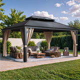 Devoko Outdoor Hardtop Gazebo Galvanized Steel Metal Gazebo Aluminum Frame Double Roof Outdoor Gazebo with Nettings and Curtains for Patios, Garden (12' x16' FT) Devoko