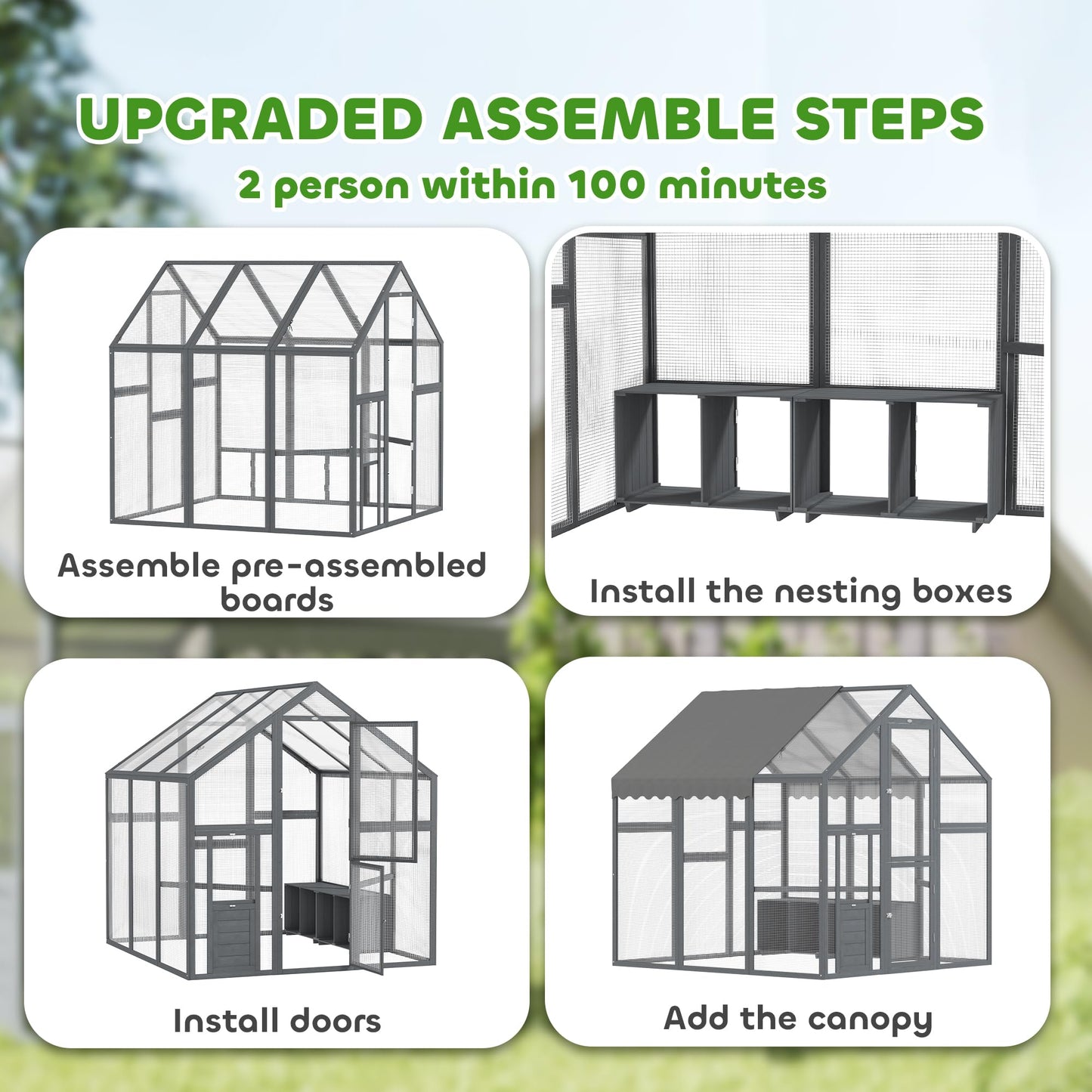 PawHut Large Chicken Run, Wooden Chicken Coop with Waterproof & Anti-UV Cover, Split Door, 2 Nesting Boxes, 2 Roosting Bars, Walk-in Chicken Pen for 6-8 Chickens, for Backyard, Farm, 5.5' x 6' x 6'