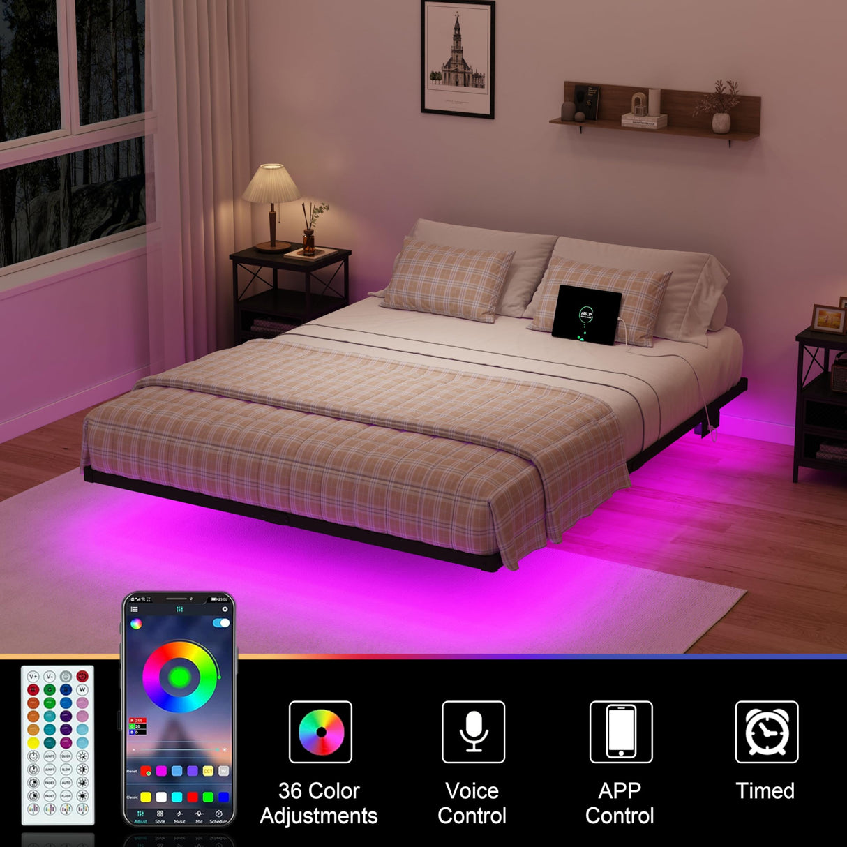 OSASET Floating Bed Frame Full with LED Lights, 10" Metal Platform Bed Frame with Heavy Duty Steel Slats, No Box Spring Needed, Noise-Free, Easy to Assemble OSASET