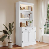 LUMISOL 84” Modern Ivory White Pantry Sideboard with LED Lights, 2 Doors, and 1 Drawer LUMISOL