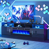 oneinmil 70" Fireplace TV Stand with Power Outlet for TVs Up to 80", Electric Fireplace Entertainment Center with LED Lights & Storage Cabinets, Media Console Table for Living Room, Black oneinmil