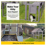 Aivituvin Cat Run Large Cat Enclosure Wooden Cat Catio Outdoor Kitty House with Bridges, Walks, Small Houses, Roof Cover 110 Inch Aivituvin