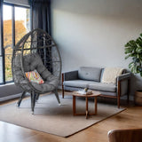 Temminkii Outdoor Patio Wicker Egg Chair Oversived Indoor Basket Rattan Chair with Stand,4''Cushion 410bls Capacity for Backyard Balcony Bedroom (Gray) Temminkii
