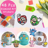 KOJEFCV 48 Pcs Cartoon Diamond Art Painting Sticker Kits for Kids-Cartoon Diamond Gem Stickers Kit,5D Gem Art Stickers Mosaic for Kids Gift for Boys Girls 4-8-10-12 Years Old KOJEFCV
