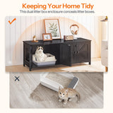 HOOBRO Cat Litter Box Enclosure for 2 Cats, Hidden Litter Box Furniture, 47.2 x 17.7 x 19.7 Inches, Wooden TV Stand with Dual Room, Large Cat House for 2 Cats, Black BK32MW01G1 HOOBRO