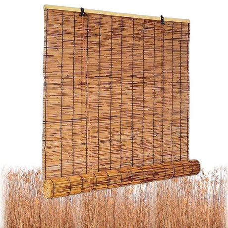 SADITY Natural Bamboo Blackout Roller Shades - 70% Light Filtering Waterproof Curtains for Indoor/Outdoor Privacy SADITY