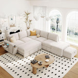 Merax L-Shaped Sectional Sofa with Removable Storage Ottoman, USB Ports and Cup Holder, Upholstered Modular Couch & Armrest, Free Combination Indoor Furniture for Living Room, Apartments, Beige Merax