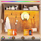 Itaar Hall Tree with Bench and Shoe Storage, 5-in-1 Entryway Bench with Coat Rack, 10 Shoe Cubbies & 9 Coat Hooks, Barn Door & Adjustable Shelf (Rustic Brown) Itaar