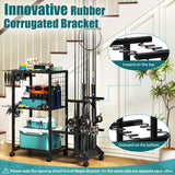 TC-HOMENY Fishing Rod Holders for Garage with Lockable Wheels, Heavy Duty Fishing Pole Rack Cart Holds Up to 10 Rods, Large Fishing Tackle Gear Organizer Storage rack for Room, Garage, Basement, Black TC-HOMENY