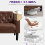 TYBOATLE 62" W Brown Leather Loveseat w/ 2 USB and 2 Cupholders, Mid-Century Modern Tufted Small Love Seat Couches for Office, Living Room, Bedroom, Dorm (1, Brown) TYBOATLE