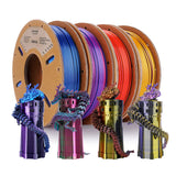 ERYONE Silk Tri-Color Coextrusion PLA Filament,3D Printer 1.75mm +/- 0.03mm, Triple Color Filament 0.25kg/spools,4Pack(2.2lbs), Red/Gold/Black, Gold/Purple/Black, Blue/Purple/Black, Red/Blue/Green ERYONE