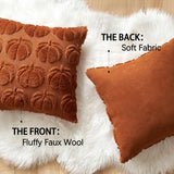 MIULEE Fall Throw Pillow Covers 18x18 Set of 2 Autumn Decorations Dark Rust Pumpkin Accent Pillowcase for Outdoor Porch Sofa Couch Bed Living Room Plush Faux Fur Halloween Farmhouse Home Decor MIULEE