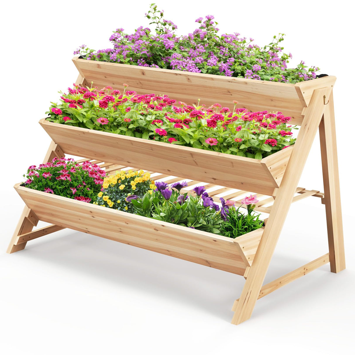 Toolsempire 3 Tiers Raised Garden Bed, Wooden Garden Bed Elevated Garden Planter with Storage Shelf, Bed Liner & 2 Hanging Hooks, Fir Wood Vertical Garden Bed for Patio, Yard, Balcony & Deck Toolsempire