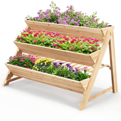 Toolsempire 3 Tiers Raised Garden Bed, Wooden Garden Bed Elevated Garden Planter with Storage Shelf, Bed Liner & 2 Hanging Hooks, Fir Wood Vertical Garden Bed for Patio, Yard, Balcony & Deck