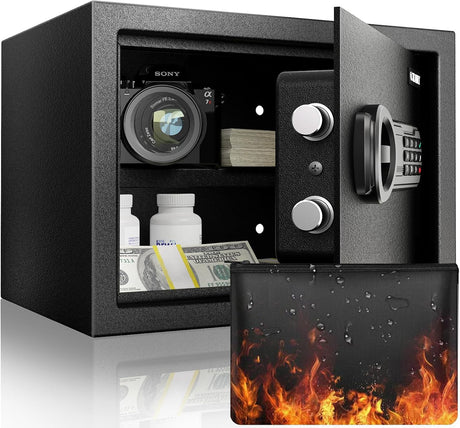 <1.6 cu.ft.>Goldenkey Digital Fireproof Safe for Documents, Personal Safe Box for Laptop, Steel Safes with Removable Shelf for Guns Valuables for Home, office, Hotel, 11.81"D x 14.96"W x 11.81"H GOLDENKEY