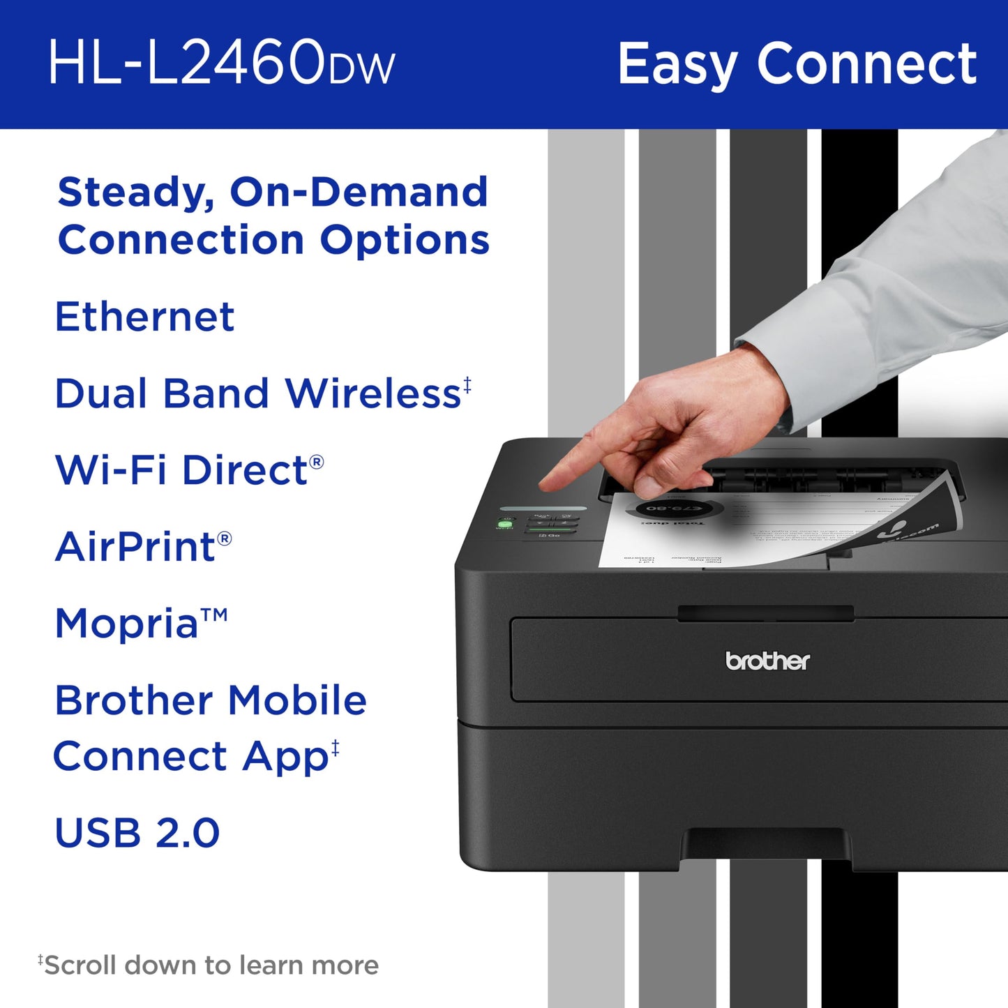 Brother HL-L2460DW Wireless Compact Monochrome Laser Printer with Duplex, Mobile Printing, Black & White Output | Includes Refresh Subscription Trial(1), (Renewed Premium)