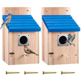 Dreyoo 2 Pack Cedar Bluebird Box Houses for Outside, 1-1/2'' Entrance Hole Wooden Bird Houses with Metal Guard, Secure Latch, Fledgling Grooves, Air Vents for Bluebird Wren Swallow Dreyoo