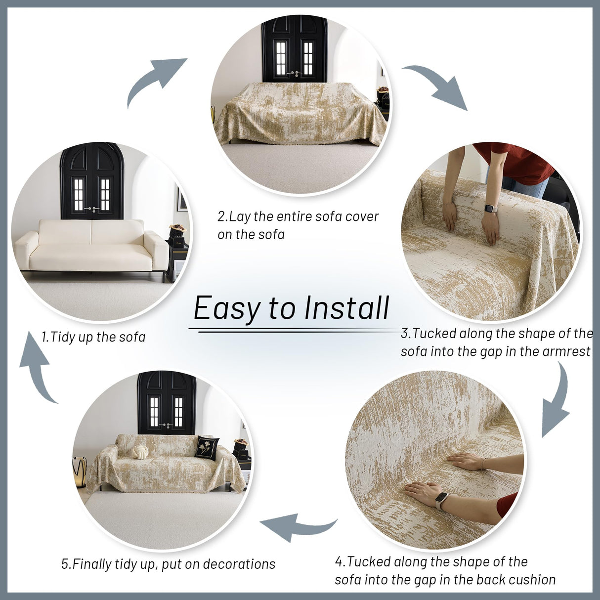 MYSKY HOME Couch Cover for Dogs Washable Couch Sofa Protector for Loveseat Sofa with Cats Pets Friendly Chenille Khaki Abstract Geometric Sofa Covers Soft Durable Farmhouse Sofa Slipcovers, 71" X102" MYSKY HOME