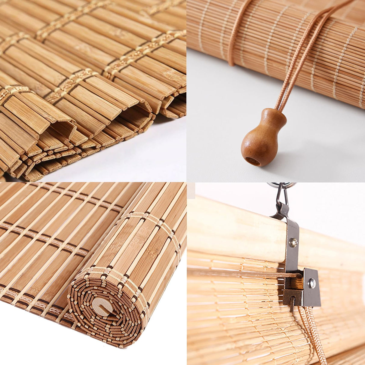 Natural Bamboo Roll-Up Blinds for Indoor and Outdoor Use - 65% Shading Rate ZMHPLKH