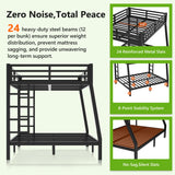 MJQFVM Full XL Over Queen Bunk Bed with 2 Ladders for Adults, Heavy Duty Metal Frame & Full Guardrails, Reinforced No-Sag Metal Slats, Space Saving for Guest Room, Dorm, Kids Bedroom, Black MJQFVM