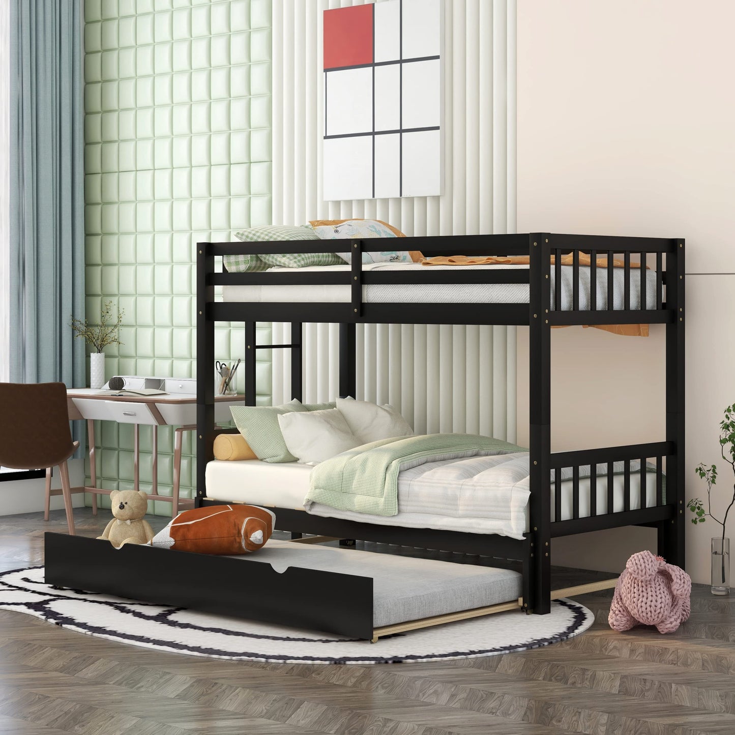 Harper & Bright Designs Twin Over King with Trundle [bunk bed]s Twin Over Twin Pull-Out bunk beds, Solid Wood, No Box Spring Needed (Espresso)