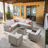 Belord Modular Outdoor Furniture Set - 8 Pieces Patio Conversation Sectional Sofa Set with Swivel Rocker Outdoor Chairs and Glass Coffee Table for Deck Backyard Sunroom Belord