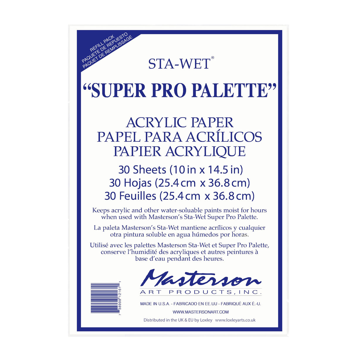 Masterson Sta-Wet Super Pro Palette Bundled Set 11.5x15.5in Wet Paint Palette with 32 Well Watercolor Palette, 30 Acrylic Paper Refill Sheets and 3 Sponge Refill Pack, Keeps Paint Fresh, Made in USA Masterson