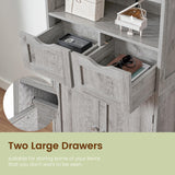 Iwell Tall Storage Cabinet with 2 Drawers & Adjustable Shelves, Bathroom Cabinet with Doors, Cupboard, Floor Cabinet for Living Room, Dining Room, Entryway, Grey Iwell