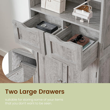 Iwell Tall Storage Cabinet with 2 Drawers & Adjustable Shelves, Bathroom Cabinet with Doors, Cupboard, Floor Cabinet for Living Room, Dining Room, Entryway, Grey Iwell