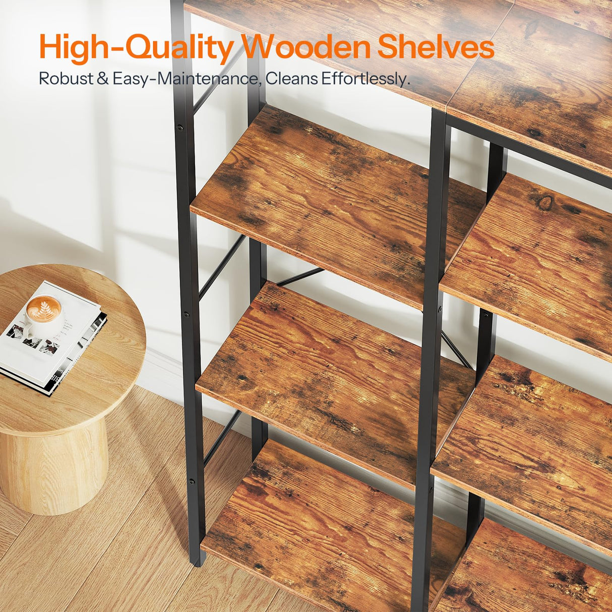 HOOBRO Triple 4-Tier Bookshelf, Bookcase with 10 Open Storage Display Shelves, Rustic Industrial Style Book Shelves, Wide Book Shelf for Living Room and Home Office, Rustic Brown and Black BF24SJ01 HOOBRO