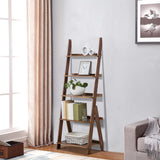 Maydear Bamboo Ladder Shelf Bookcase, 5-Tier Leaning Bookshelf Free Standing Organizer Storage Shelves for Living Room, Bedroom, Kitchen, Home Office, Balcony, Walnut Maydear