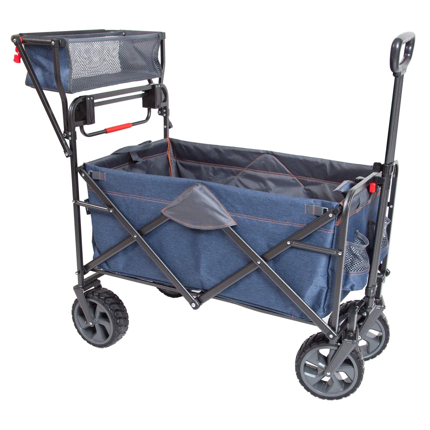 Mac Sports 300LB Capacity Push Wagon with Wheels, Handle and Basket - Grocery Heavy Duty Wagon for Camping, Shopping, and More - All Terrain Folding Wagon Heavy Duty with Lightweight Design