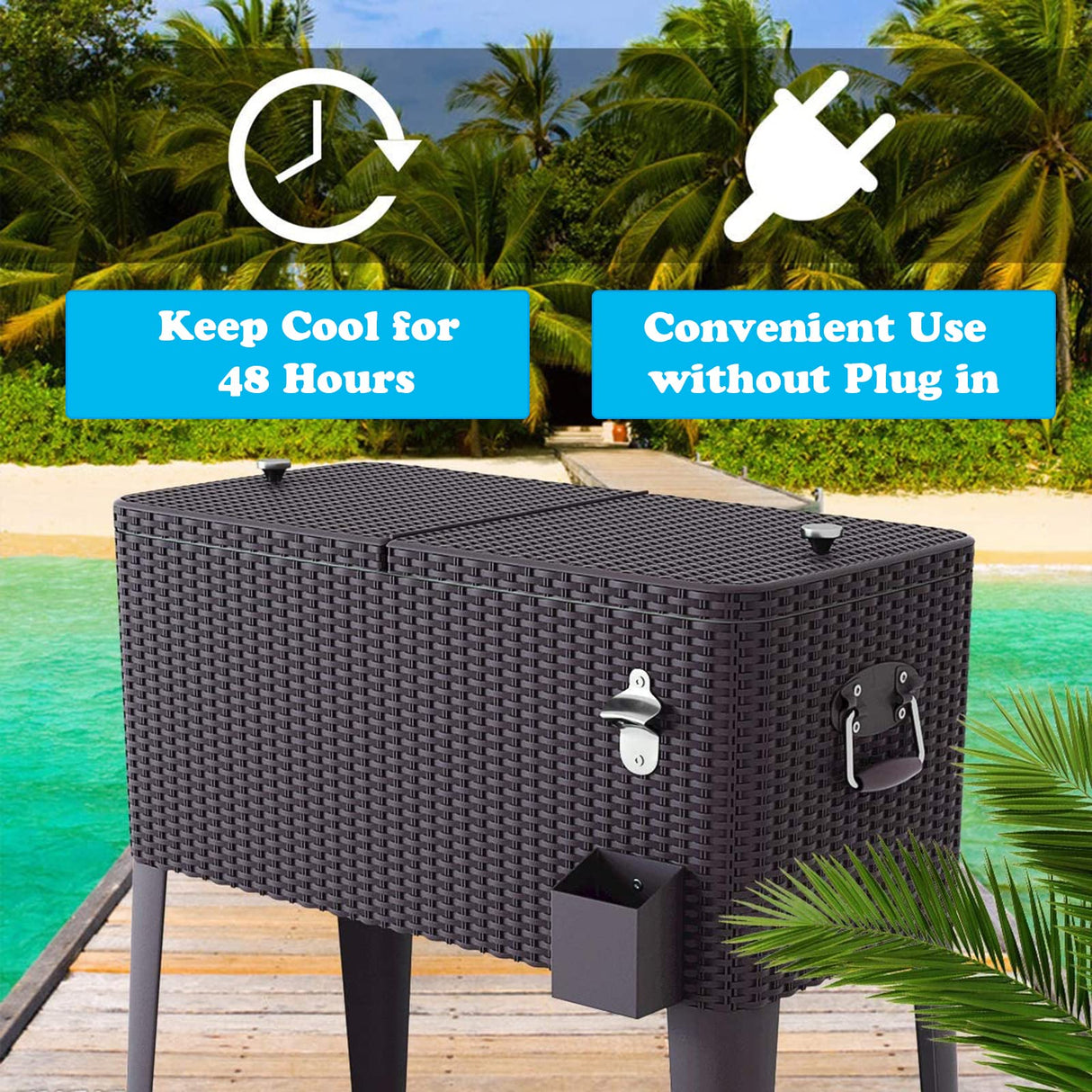 Giantex 80 Quart Rattan Rolling Cooler Cart Outdoor Patio Portable Party Drink Beverage Bar Cold Beach Chest Cart on Wheels, Brown Wicker, 32.7''(L) X18.9''(W) X43.3''(H) Giantex