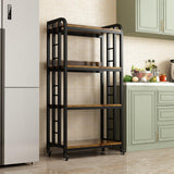 4-Tier Kitchen Baker's Rack with Rolling Wheels, Microwave Oven Cart Stand, Adjustable Utility Shelving Storage Unit, Heavy Duty Organizer Rack for Living Room, Garage, Home and Office(Brown) SUININGCOOL