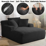 50" Boneless Couch, Oversized Chaise Lounge Sofa, Corduroy Chaise Lounge Chair Indoor with Comfy Pillows for Living Room Bedroom, Foam Filling, No Assembly (Black) Nahenduo