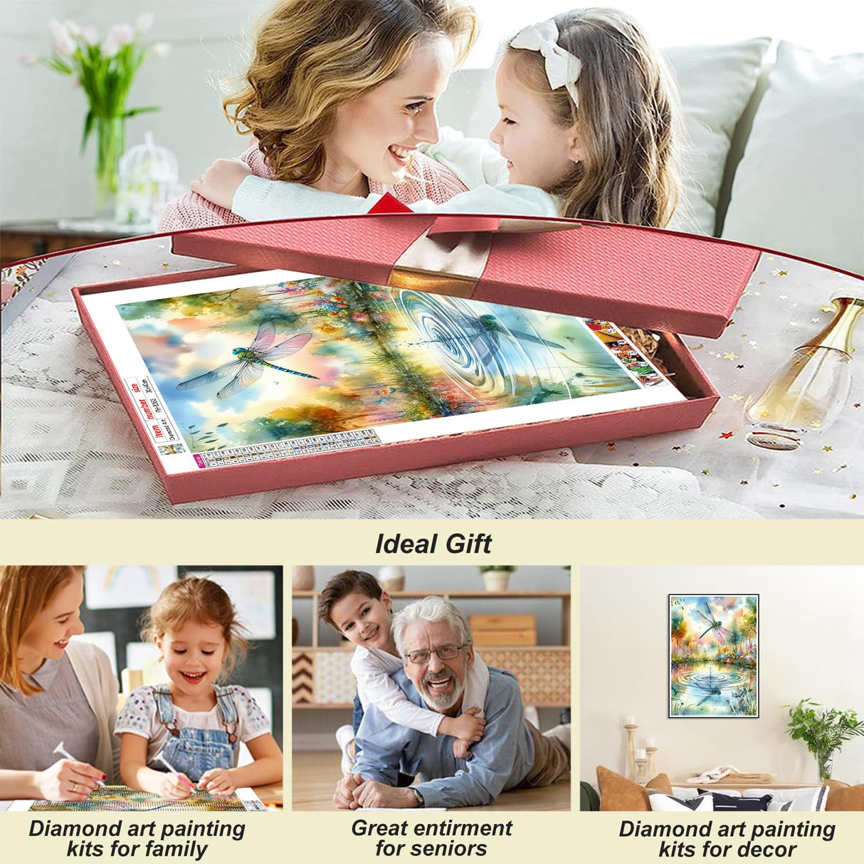 FHBUBPUP Dragonfly Diamond Painting Kits for Adults, Lake Landscape Diamond Art for Beginners, 5D DIY Full Drill Round Gem Art Craft Home Wall Decor Gift 12x16 inch FHBUBPUP