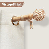 Zeerobee Wood Curtain Rods for Windows 48 to 84, 1 Inch Heavy Duty Drapery Rods with Imitation Wood Grain Leaf Pattern Finials, Indoor/Outdoor Modern Curtain Pole, 32"-86", Brown zeerobee