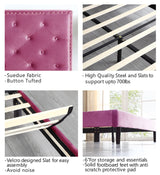 Full Upholstered Platform Bed Frame with 48" Tall Adjustable Headboard - Button Tufted Suede Velour Bed- Wood Slat Support with Storage Space - No Box Spring Needed - Pink - OLIVER & SMITH - Princeton OLIVER & SMITH SINCE 1921